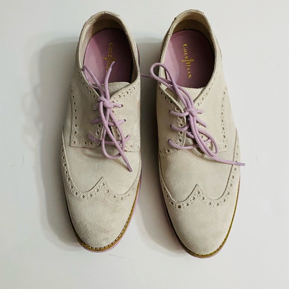 Cole Haan Women Lunargrand Wingtip Oxford Gray Suede Purple Size 8.5B Tie Shoes - Picture 3 of 9
